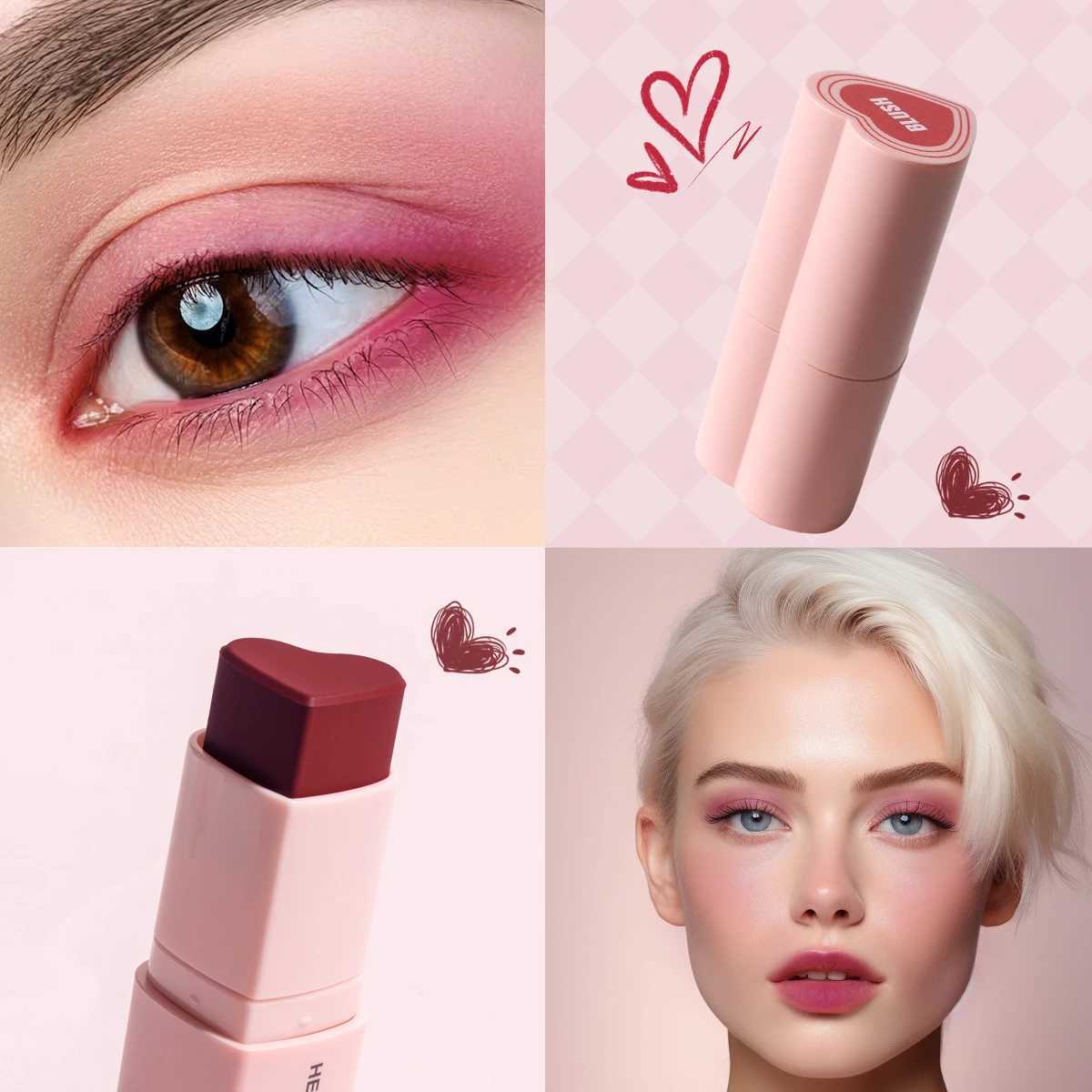 Heart-Shaped B Stick Multi-Use Waterproof Matte Rose Velvet Cream Ber Eye Shadow Stick Love Pink Gifts For Mother GirlW250220