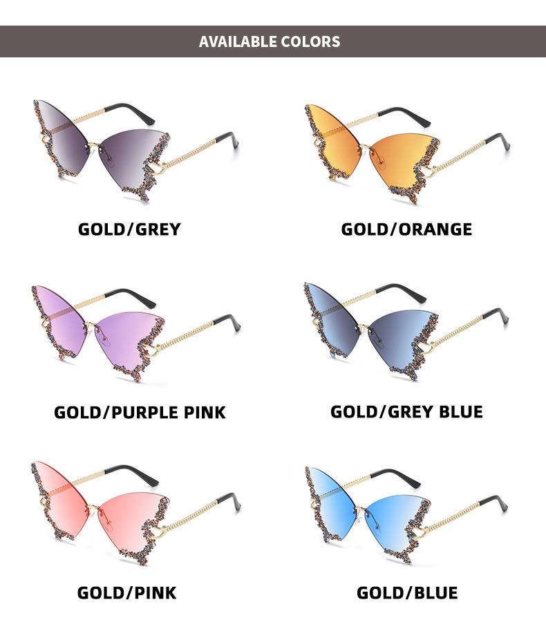 2025 new butterfly shaped diamond studded sunglasses for women's fashion personality exaggerated sunglasses European and American internet celebr
