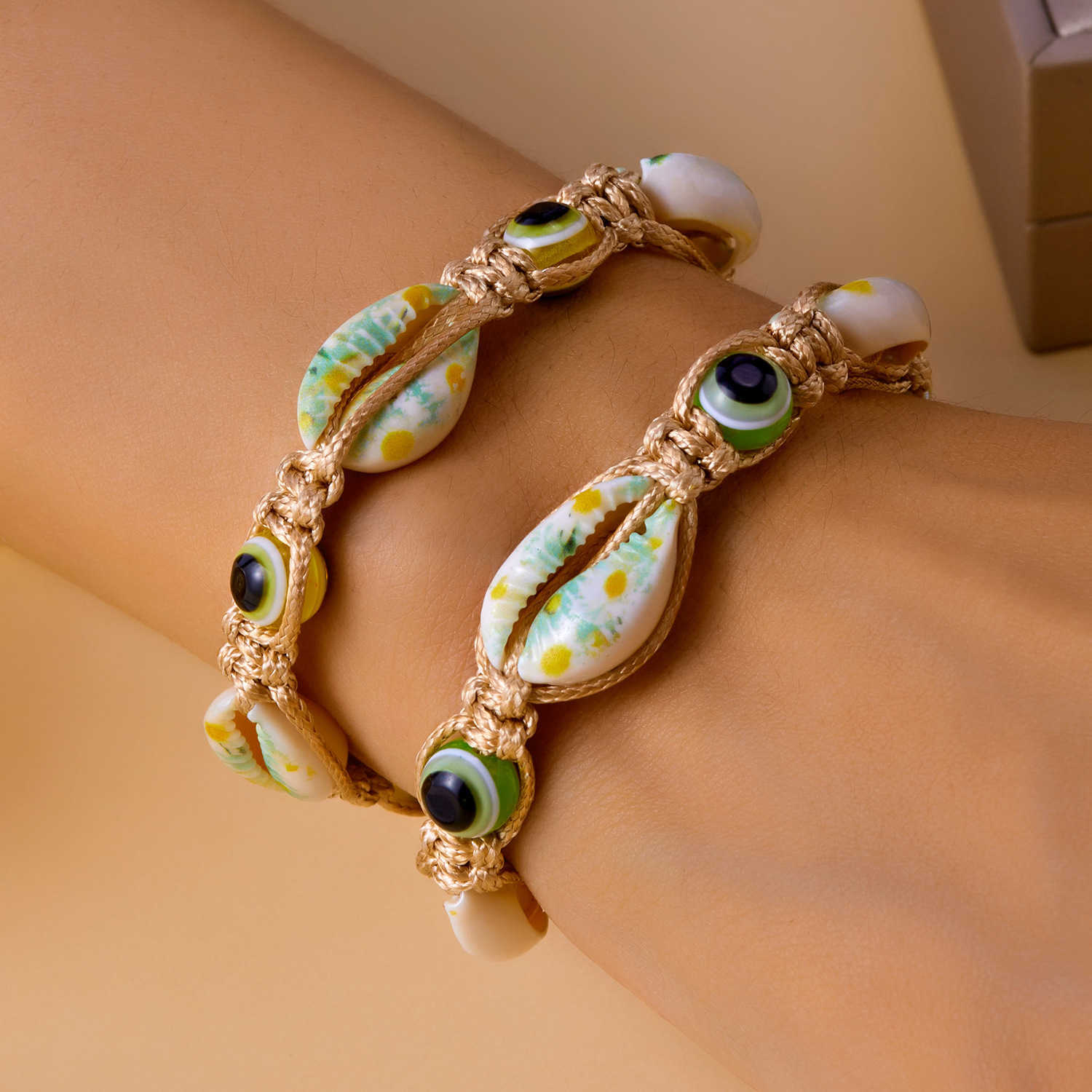 Charm Bracelets New Beach Shell Bracelet Versatile Devils Eye Pattern Sea Star Shell Handmade Weaving Bracelet H25220
