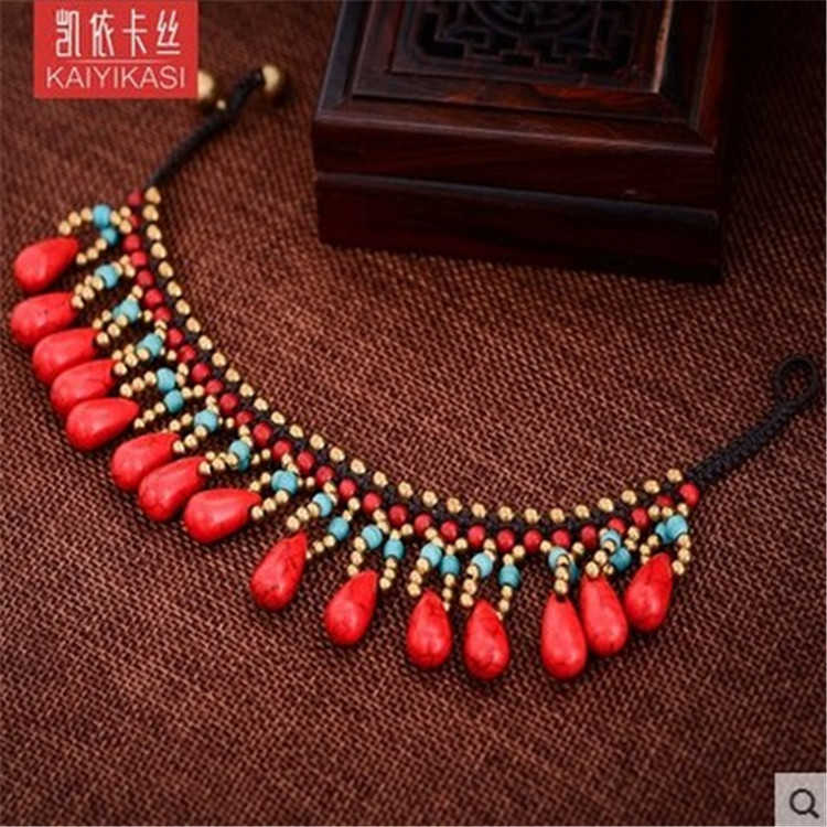 Pendant Necklaces Tibetan woven ethnic style multi-layered tassel ankle chains exotic palace style foot accessories womens antique style accessories H