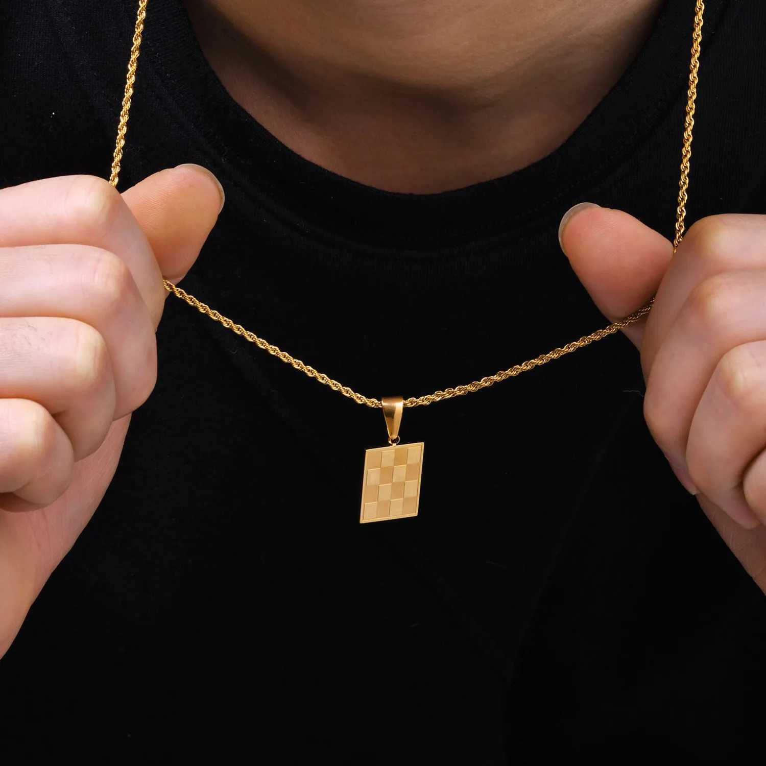 Chboard Square Pendant Necklaces for Men BoysGold Plated Stainl Steel NecklacesTren Jewelry GiftsXJ250219