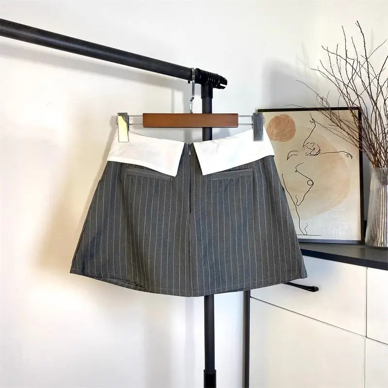High Waist Contrast Striped Aline Skirt Spring Summer Street Allmatch Loose Midi Vintage Elegant Womens Clothing 250220