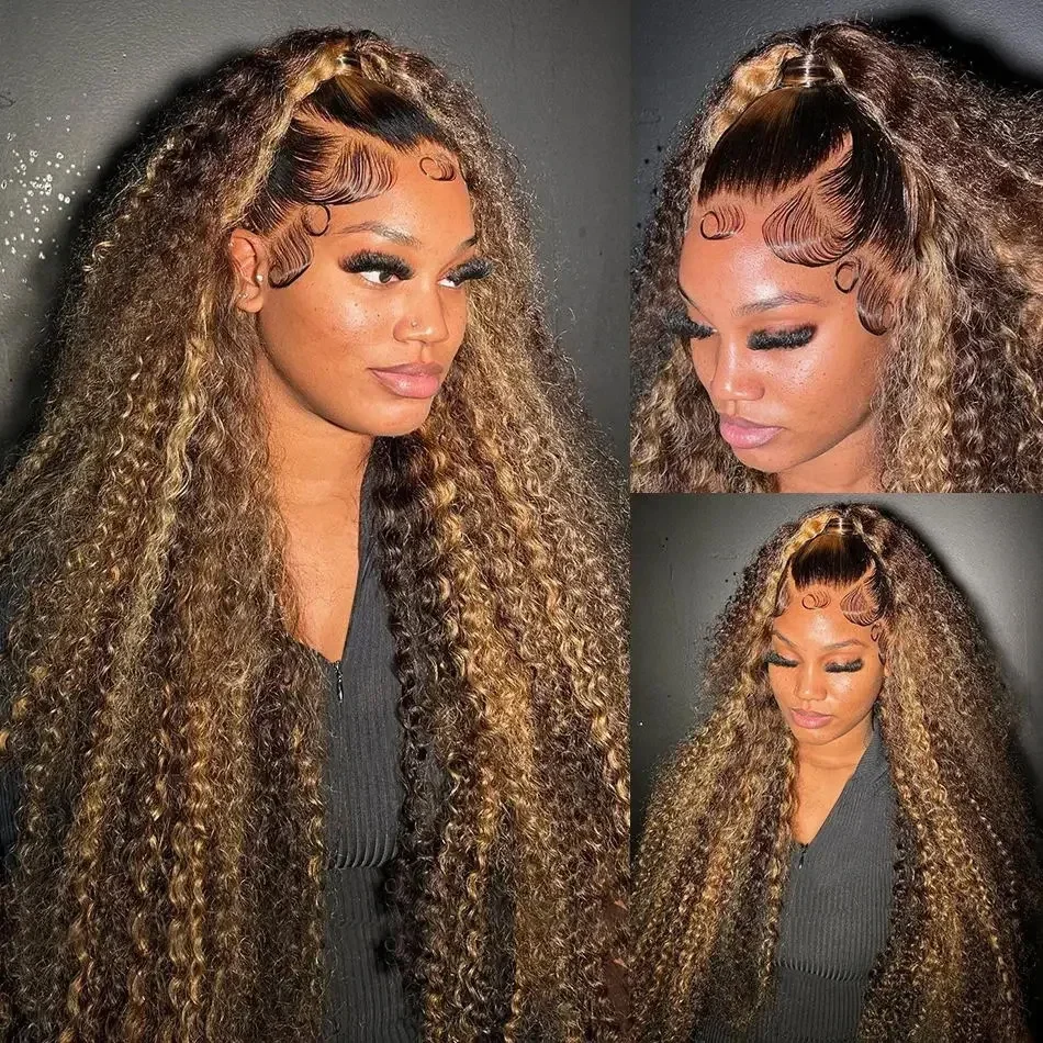 Free shipping Brazilian Highlight Human Hair HD Lace 13x6 Deep Frontal Wig 13x4 Water Wave Ombre Curly Synthetic Wigs for Women