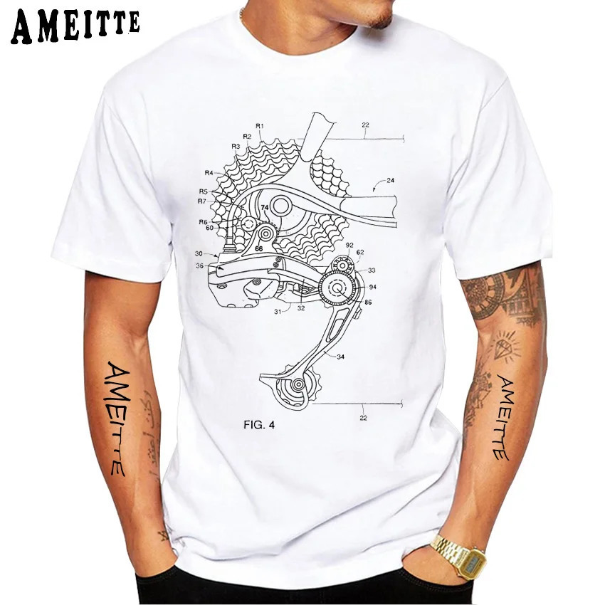 Summer Mens Short sleeved Anatomy Bicycle Gear Deconstruction n Tshirt Funny Printing Boys Casual Top Cool 250213