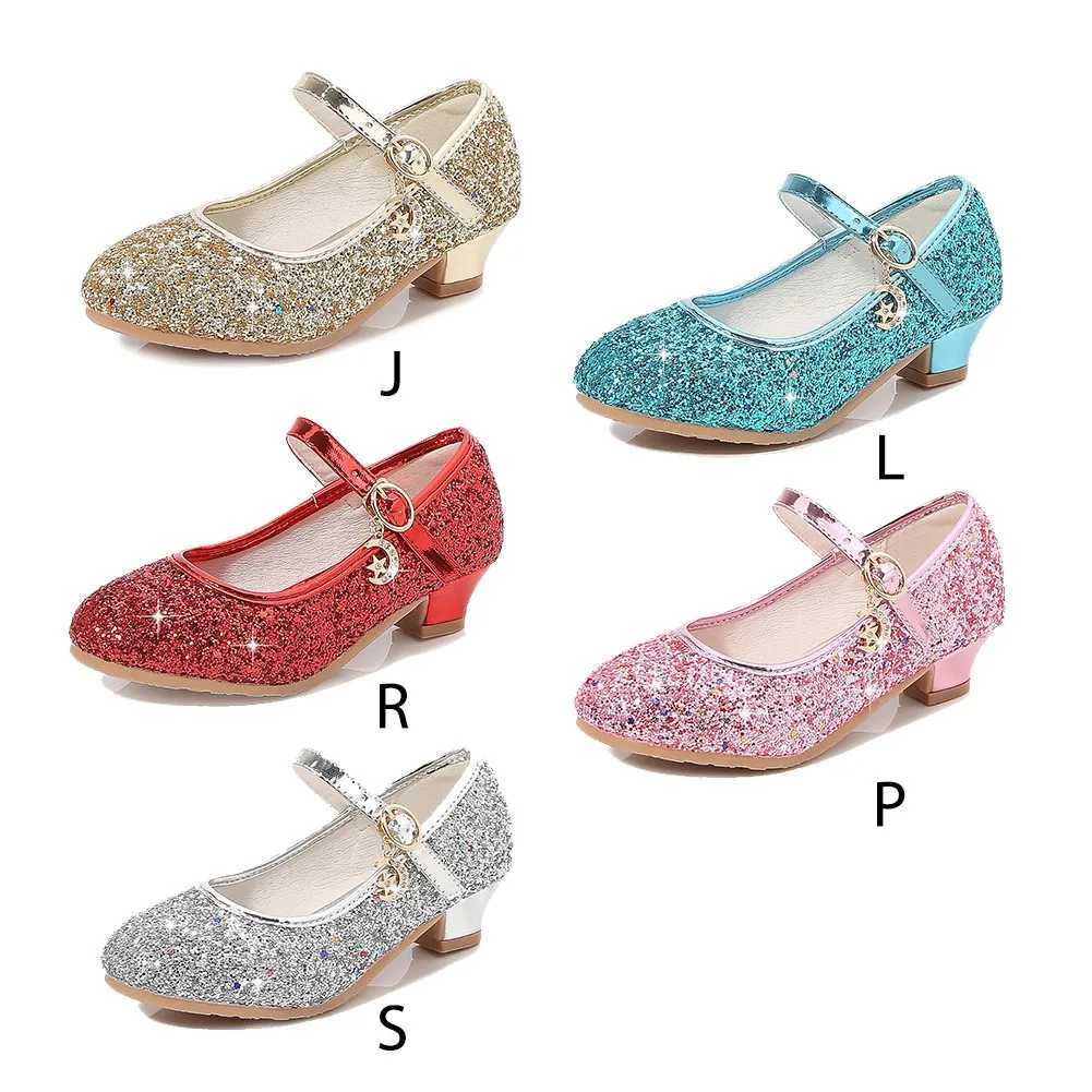 Princess Kids Girls Party Shining Shoes Anti-slip Soft Children Sequins High Heels Shoes Birthday Holiday Casual Shoes X250220