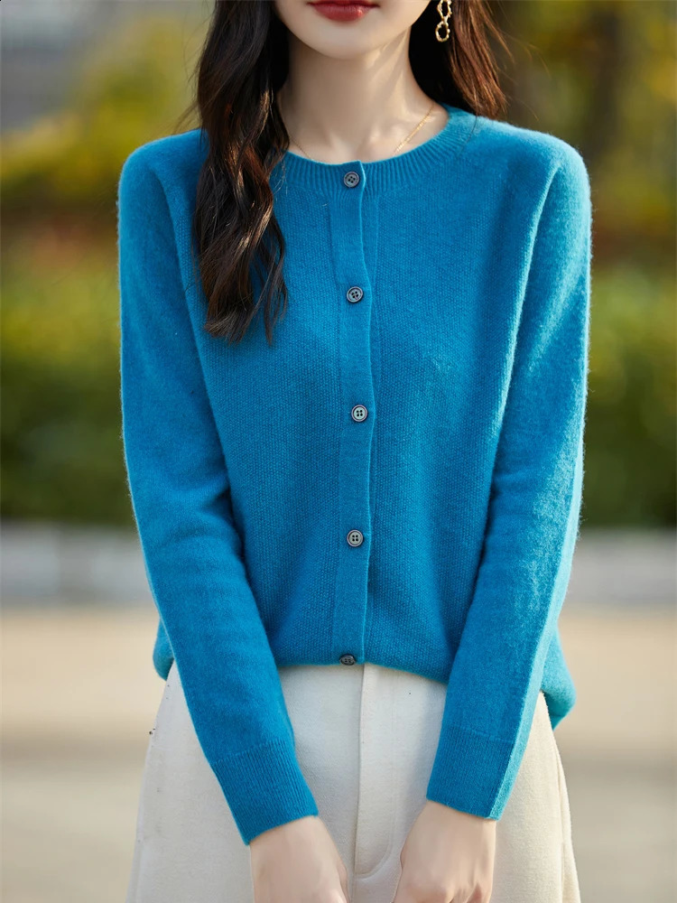 Basics Autumn Winter Women Sweater Sales Merino Wool Knitwear Fashion Solid Cardigan Classic Long Sleeve Clothing Tops 250220