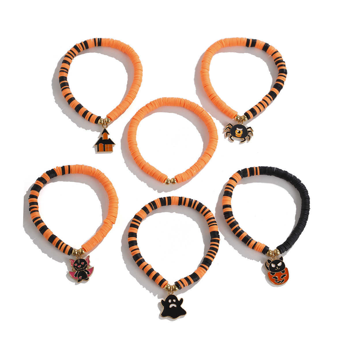Charm Bracelets Halloween Pumpkin Soft Ceramic Bracelet Punk Alloy Letter Gothic Style Multi Layer Bracelet H25220