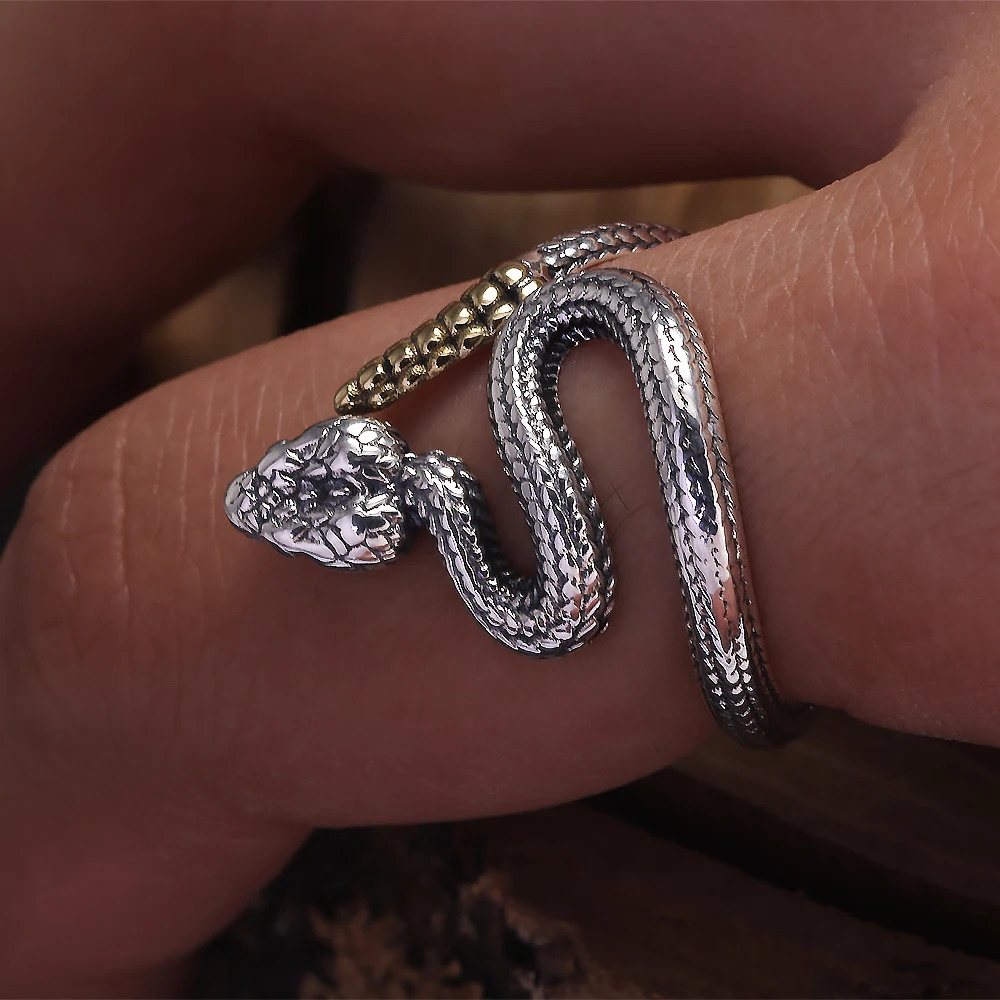 925 sterling silver vintage rattlesnake ring unisex gothic snake finger opening ring cool animal jewelry 250220