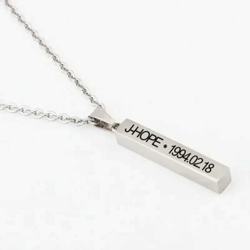 Stainl Steel KPOP Necklace Bann Boys Jimin JIN J-Hope Suga Steel Cuboid Cube Pendant Chain Choker Men Women Jewelry GiftXJ250219