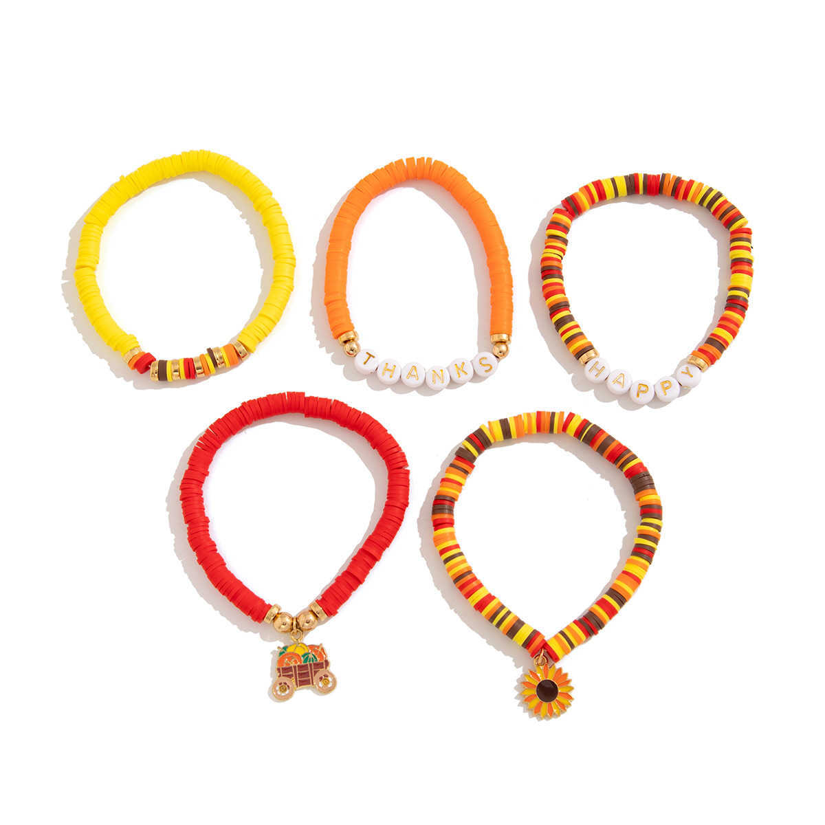 Charm Bracelets Thanksgiving Maple Leaf Acrylic Bracelet Creative Handmade Soft Ceramic Bead Bracelet Set H25220