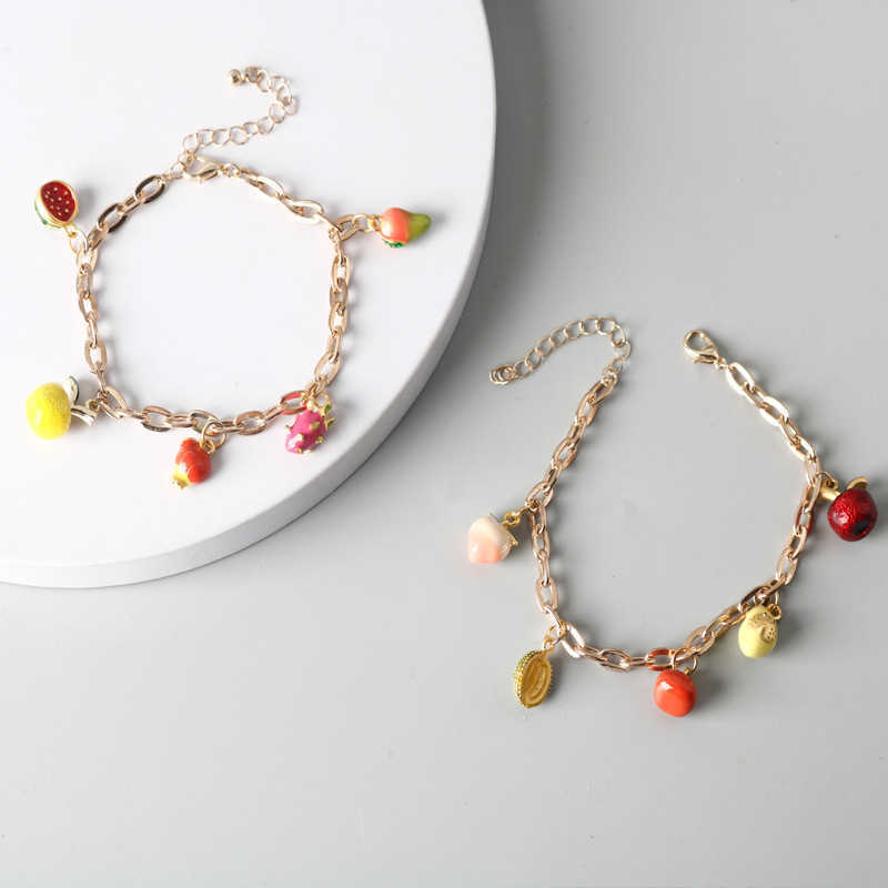 Charm Bracelets Summer Fashion Bracelet Durian Dragon Fruit Pomegranate Watermelon Fruit Combination Bracelet Fashion Beach Atmosphere Accessories H25
