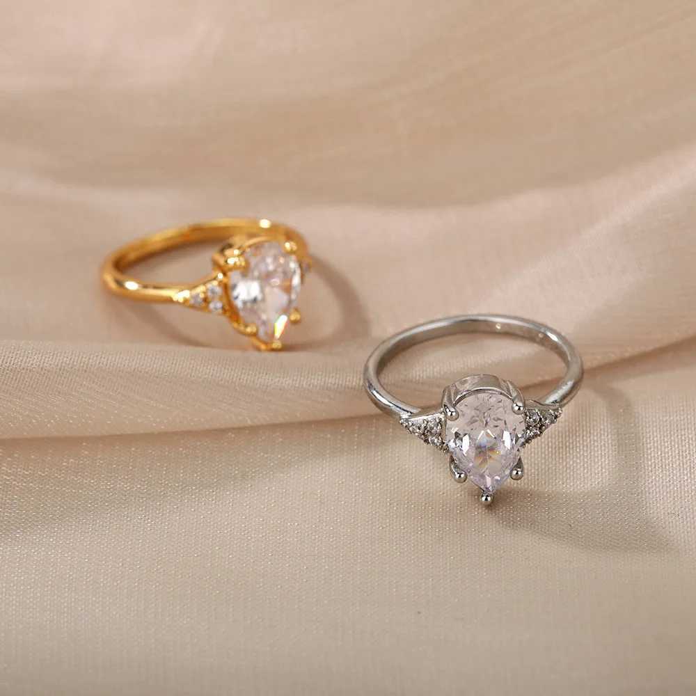 StainlESS Steel Water Drop Rings For Wen Shiny Wedding Couple Ring 2022 Trend Aesthetic Jewelry Gift Bague Femme X250220
