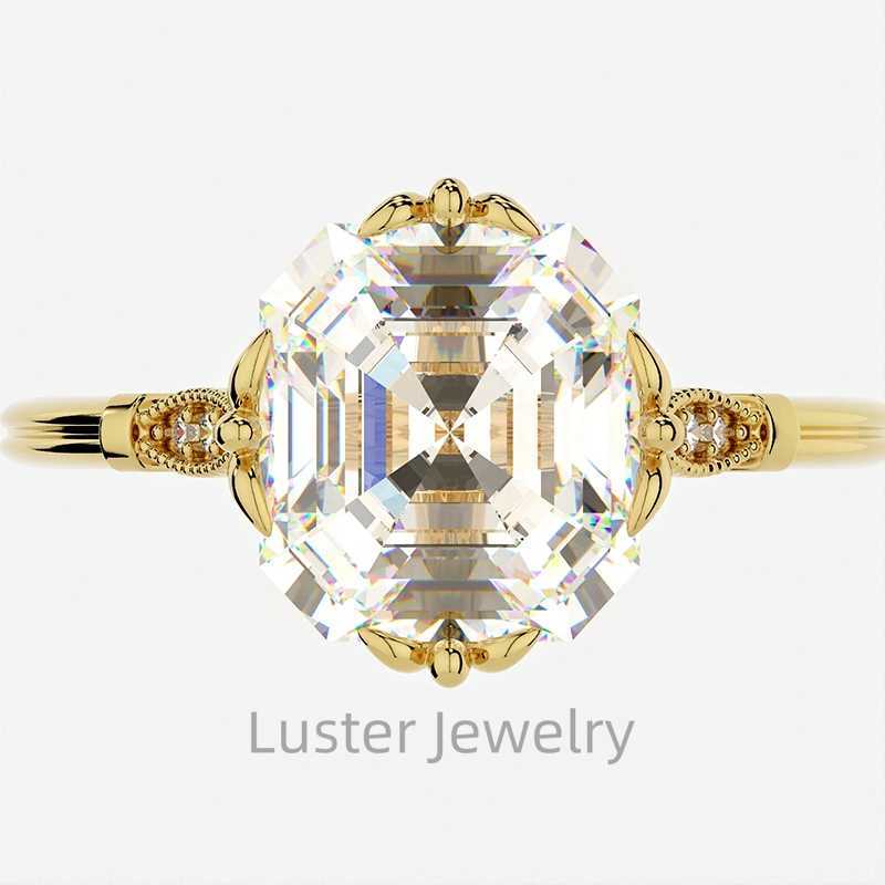 Luster Cathedral Antique Design 10k 14k 18k Yellow Gold GRA DEF 10x10mm Asscher Cut Moissanite Ring