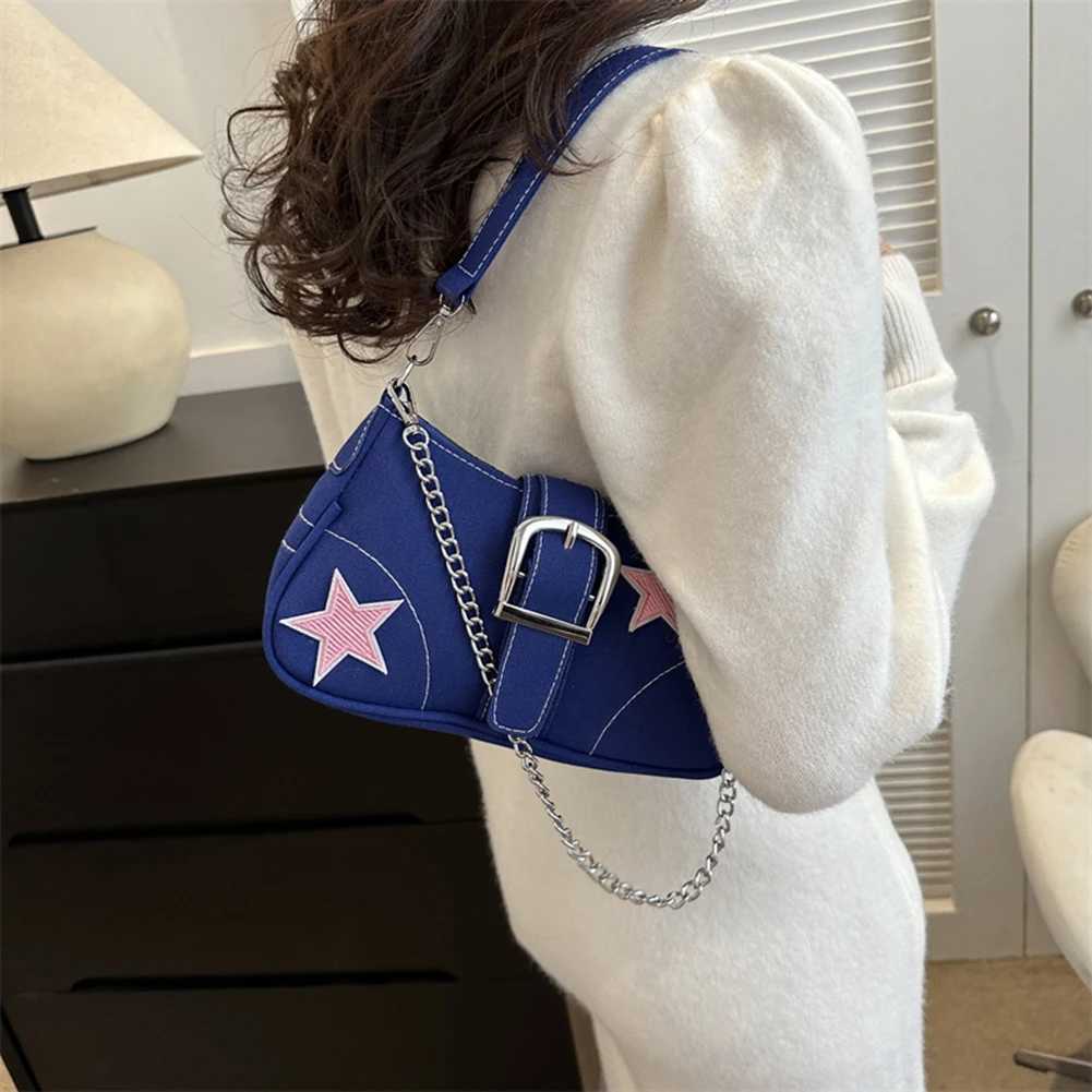 Star Chain Shoulder Bag Y2k Women Satchel Hobo Bag Casual Canvas Versatile Crossbody Armpit Bag Girl Stylish Purses Y250218