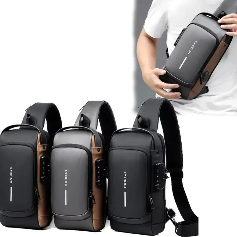 Mens USB charging cross body bag antitheft luggage shoulder bag school short distance travel messenger bag mens Oxford sling bag 250218