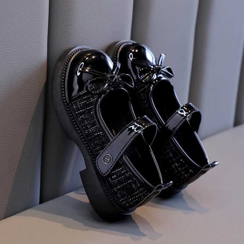 Spring and autumn childrens leather boots bow version for girls fashion Mary Jane shoes waist patch childrens princess shoes X250220