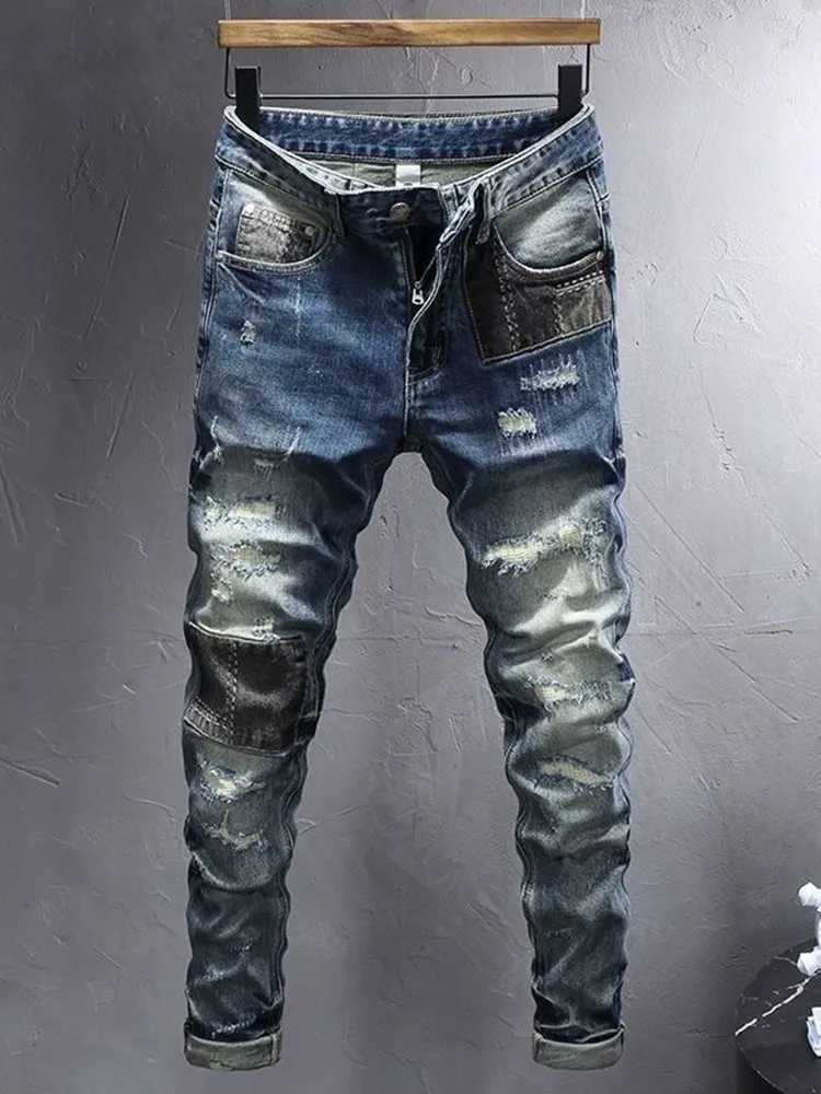 2024 Spring and Autumn New Fashion Trend Ripped Stretch Jeans Mens Casual Comfort Breathable Straight Leg High Quality Pants X250220