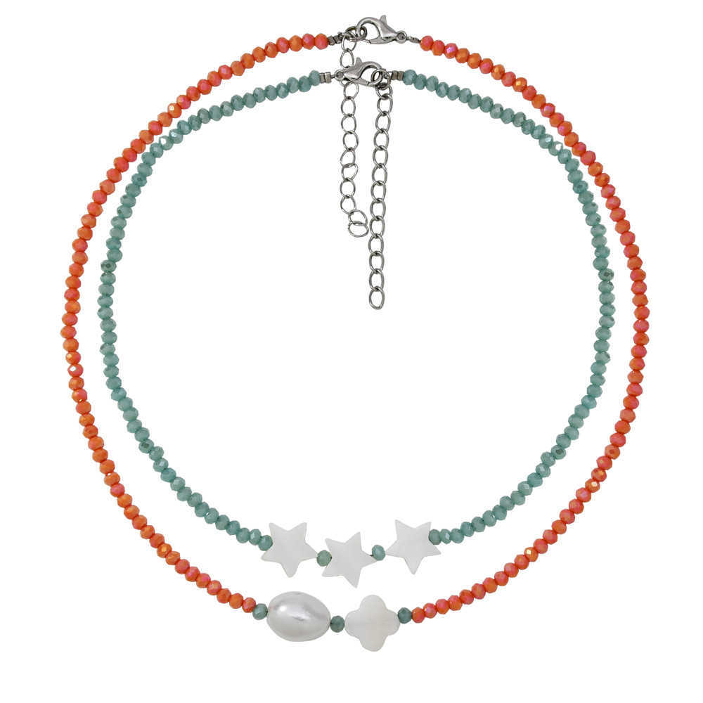 Pendant Necklaces Korean Ins style crystal bead necklace for women niche and versatile. Pearl colored beads collarbone chain dopamine jewelry H25219