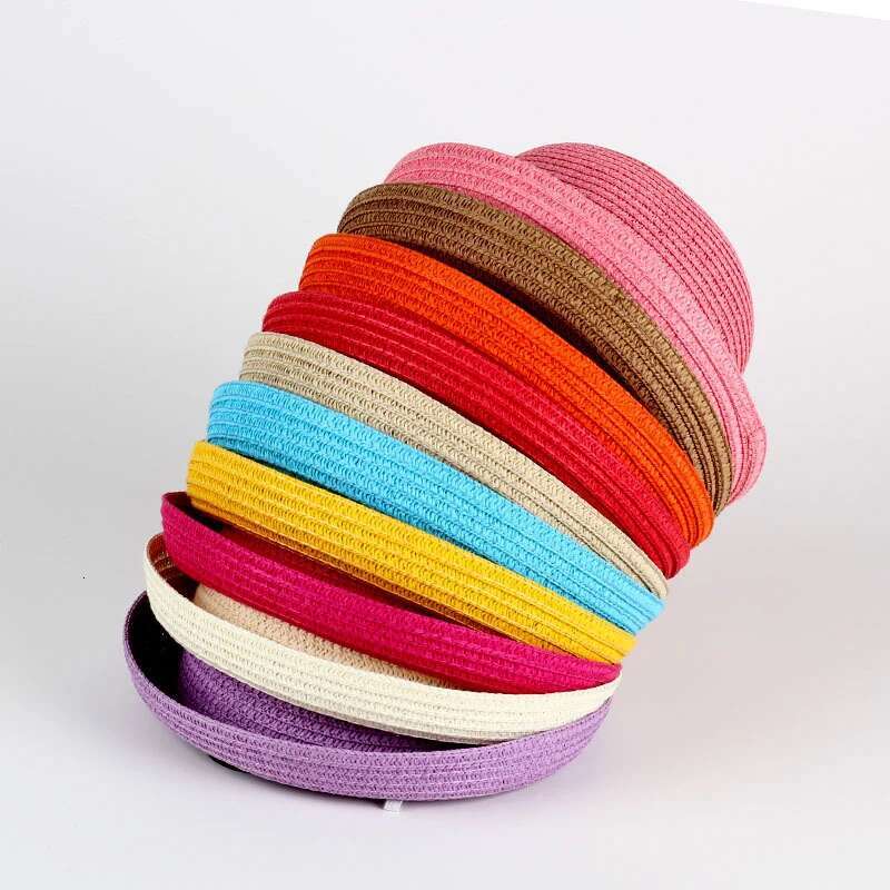 Ddmyshoesvip Wholesale Baby Straw Hat Solid Color Kids Character Decoration Infant Sun Hats Girl Boys Bucket Cap Children Beach Panama Caps