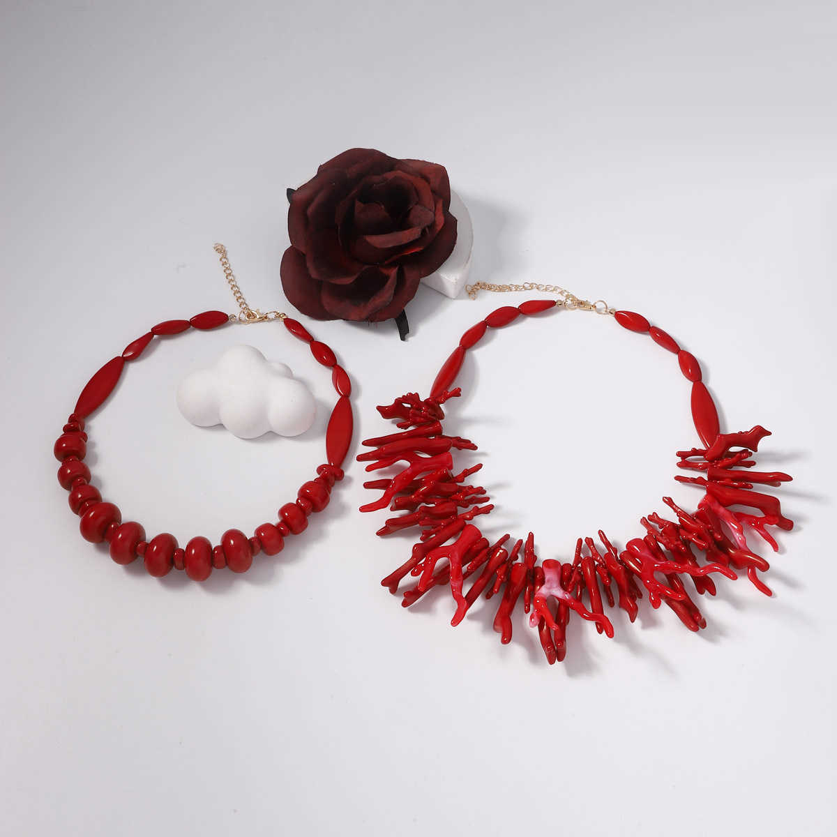 Pendant Necklaces New Bohemian Neckle Red Coral Irregular Geometry Two Piece Necklace ZA Same Style H25219