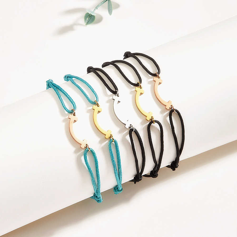 Charm Bracelets for Women Smiling Face Hand Rope Stainless Steel Vacuum Plated NonFading Simple DIY Bracelet Z250910