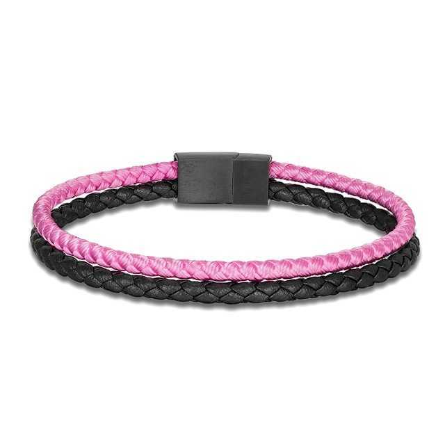 Charm Bracelets New Two tone Woven Bracelet Fashion Trendy Mens and Womens Stainless Steel Double layer Magnetic Buckle Leather Bracelet H25220