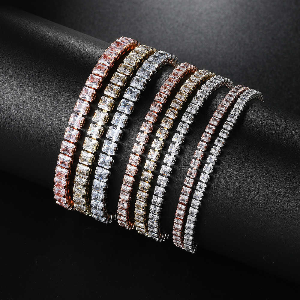 Charm Bracelets Single Row Square Zircon Bracelet Womens Full Diamond Adjustable Pull Tennis Bracelet Jewelry H25220