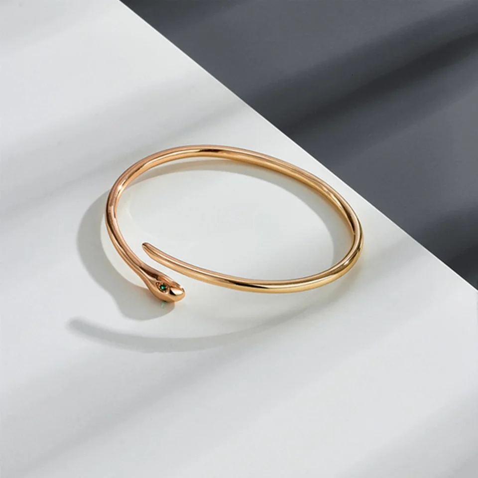 Simple Fashionable Snake-shaped Copper Bracelet Opening Adjustable Golden Retro Snake Head Bangles Men Women Personality Jewelry 250220