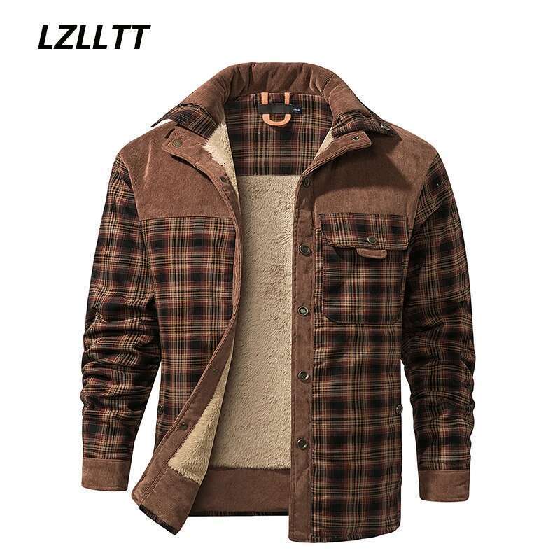 Men's Winter Jacket Polar Thick Warm Cotton Tiled Jacket Autumn Men's Casual Multi-Pockets Coat High Quality Lining Warm Jacket Man