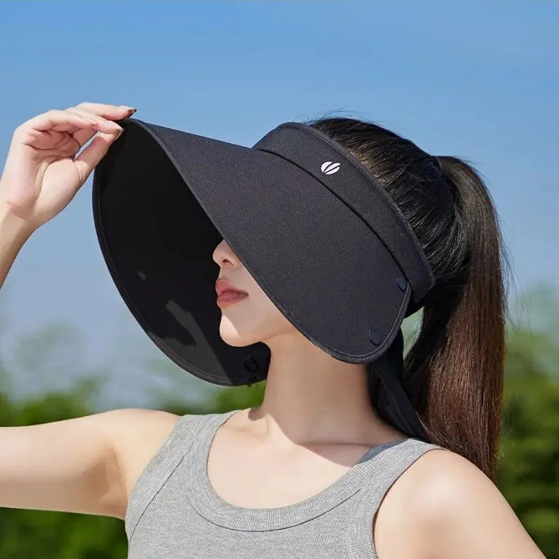 Large Shawl Hollow Top Hat Face Shading Velvet Vinyl Sun Hat Female Summer Outdoor Neck Shade Hat Beach UPF50 250219