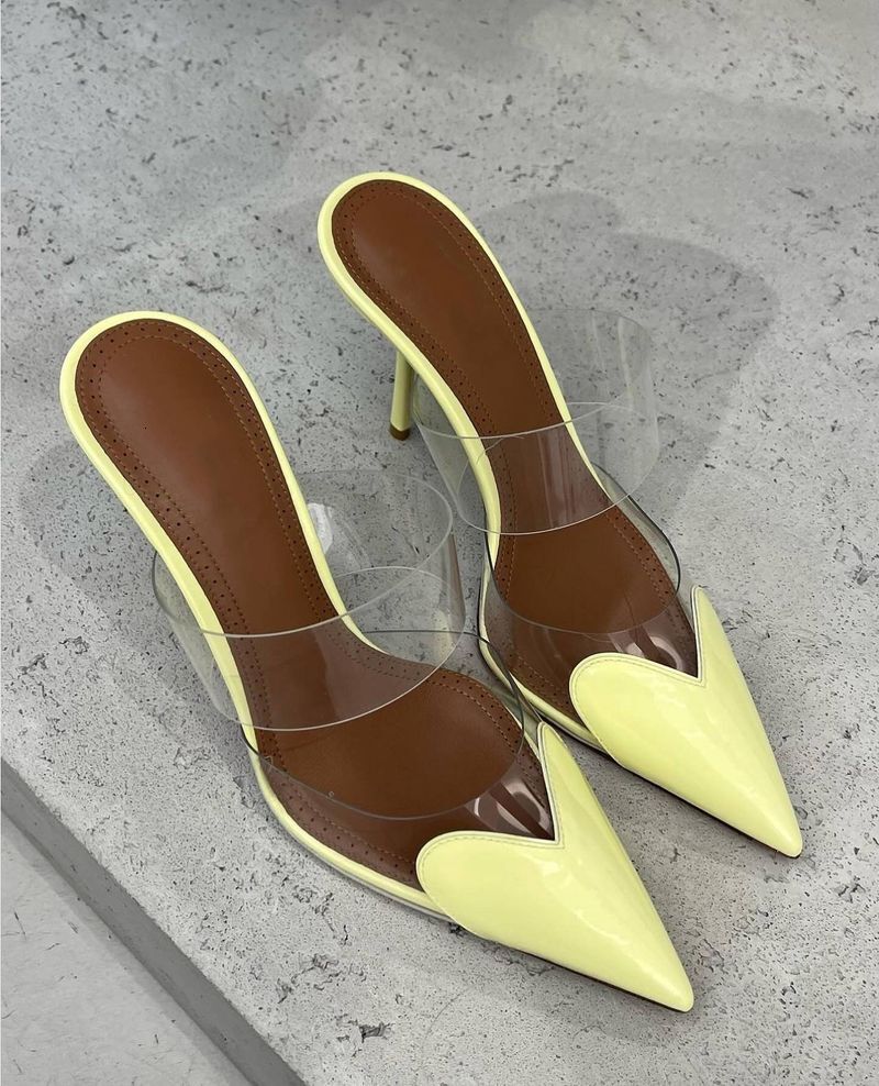 Ladies New Pointed Shallow Mouth Love Ing PVC High Heel Sandals