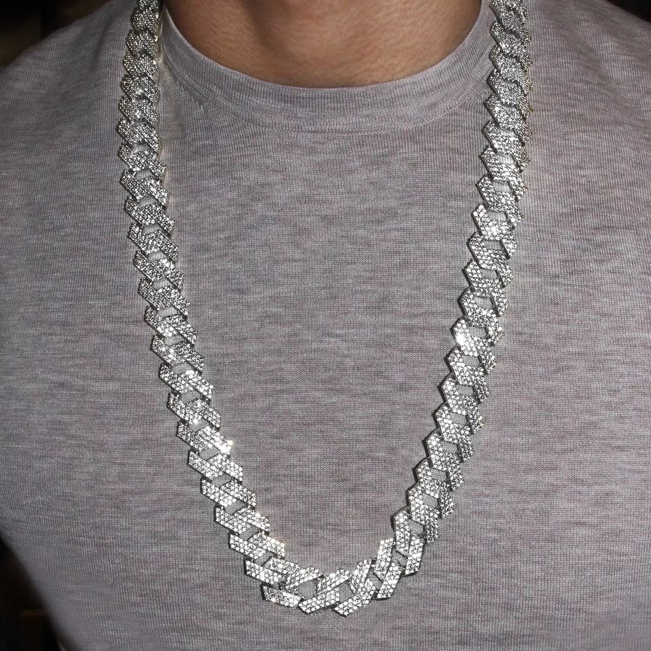 Custom Zirconia Moissanite Dia Cuban k 14mm Wide Rhodium Plating Necklace Sier Iced Out Chain for Men