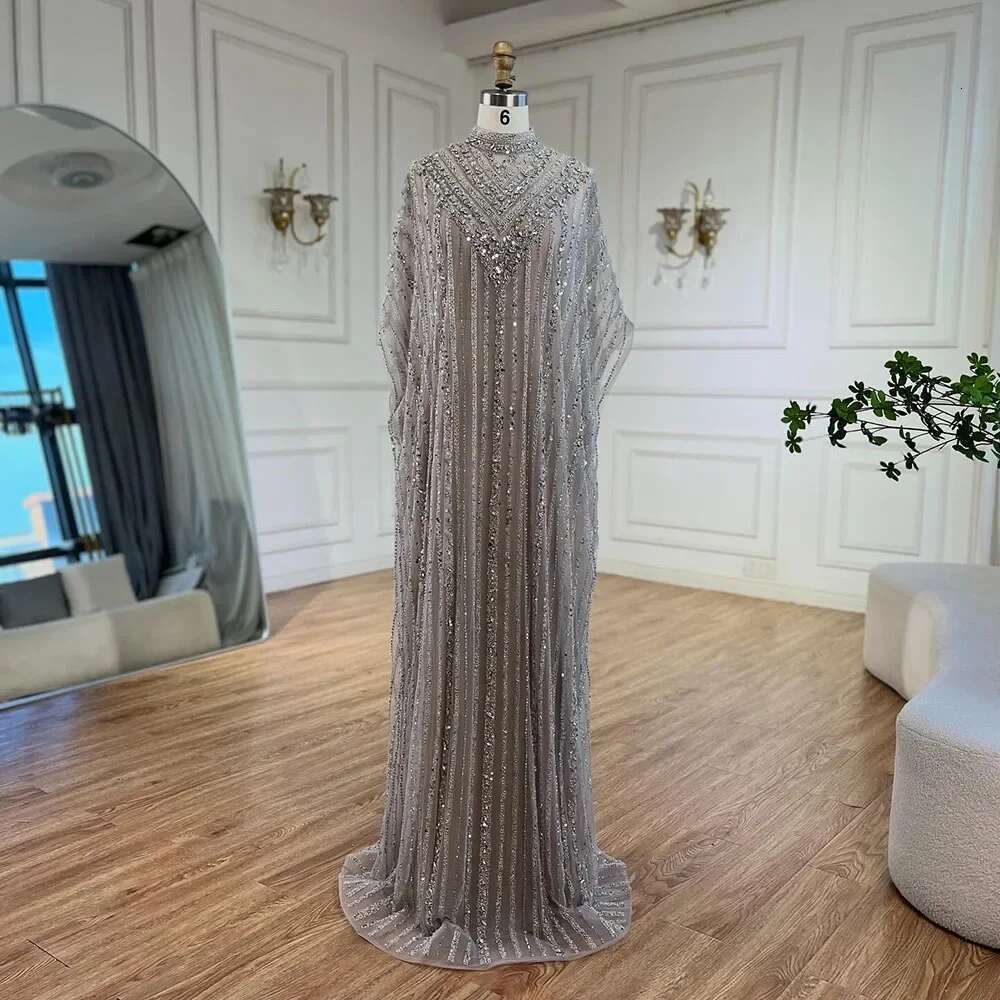 Sier Dubai Nude Cape Mermaid Arabic Evening Dress Gowns With Beaded Customize Party BLA