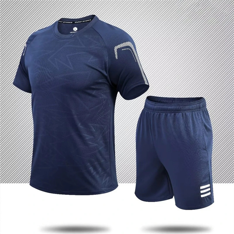 Quick drying mens short sleeved running sportswear sports training set fitness suit 250220
