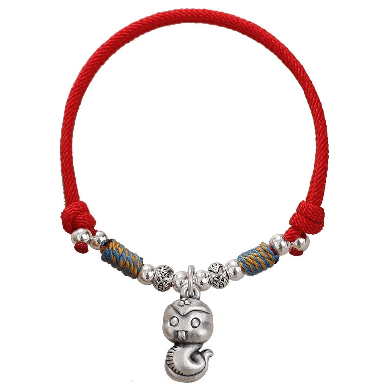 Foot silver zodiac snake natal year red rope female sterling silver transfer woven childrens hand rope couple jewelry 250220