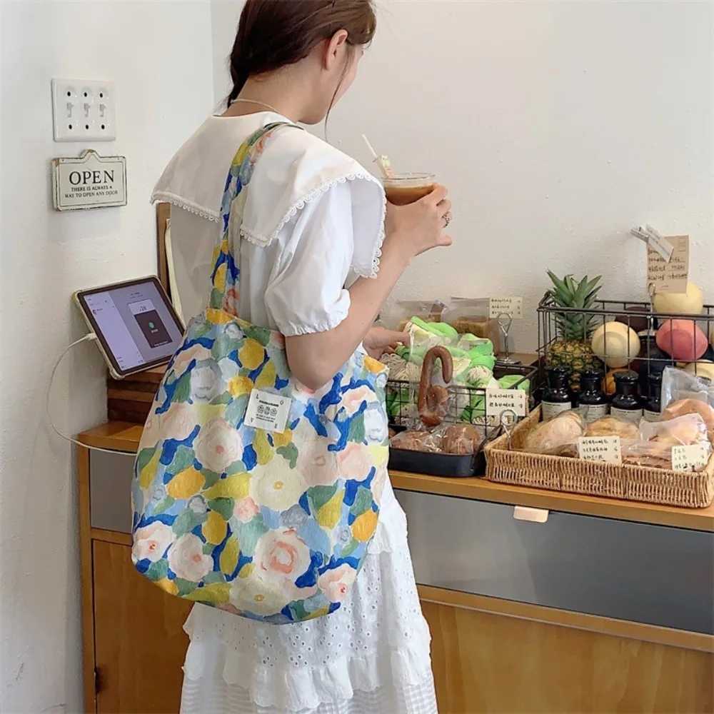 Large Capacity Shoulder Bag Fashion Vintage Floral Cotton Fabric Shopping Bags Handbags Book Bag Ladies Z250219