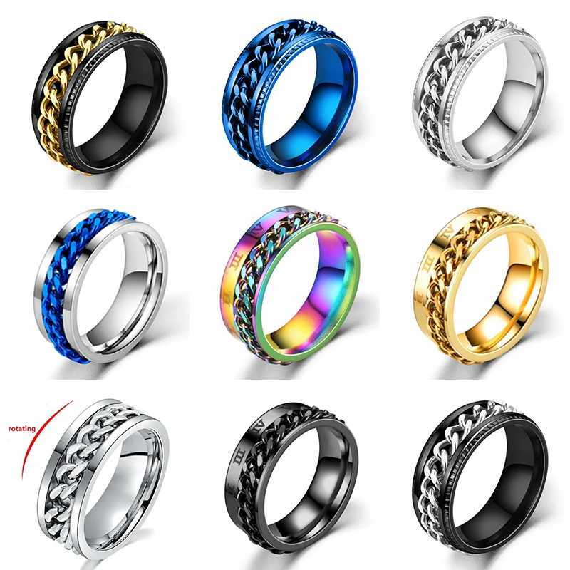Cool Stainless Steel Rotatable Men Ring High Quality Anxiety Fidget Mtifunctional Spinner Chain Rings Punk Jewelry Club Gift X250220