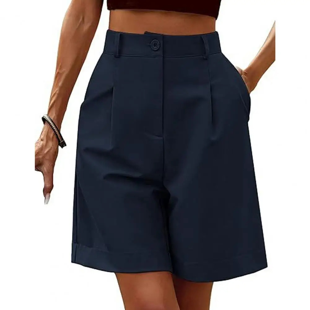 Summer Women Shorts Elastic High Waist Loose Straight Shorts Casual Business Office Shorts 250214