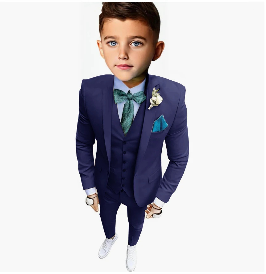 Beige Slim Fit Boys Suit Set Tuxedo 3 Pieces Blazer Vest Pants Single Breasted Notched collar Elegant Kids Clothes Boy Wedding 250219