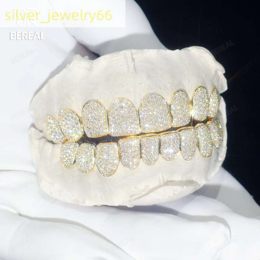 Custom 10K 14K Gold Vvs Moissanite Grillz Iced Out Round Brilliant Cut Dia Hip Hop Teeth Pendant Jewelry