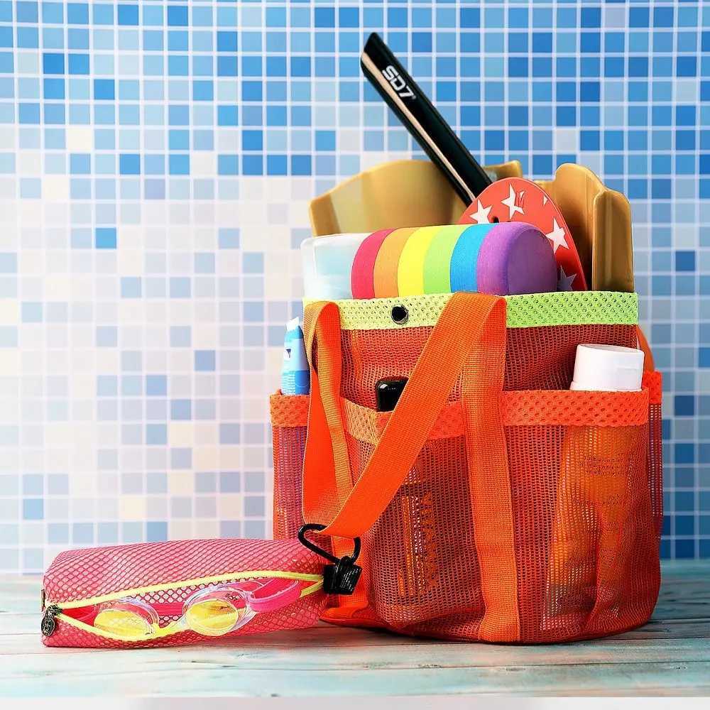 Breathable Mesh Beach Storage Bag Foldable Large Capacity Mesh Toiletry Bag Portable Quick Dry Swimming Handbag Outdoor Z250219