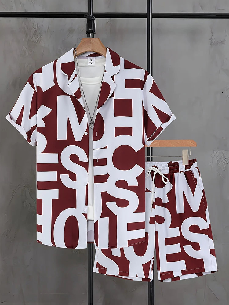 Mens Shirts Fashion Trend Short Sleeve Shorts 2 Piece Sportswear Summer Beach Casual Loose Tops Street Hip Hop Men Sets 250220