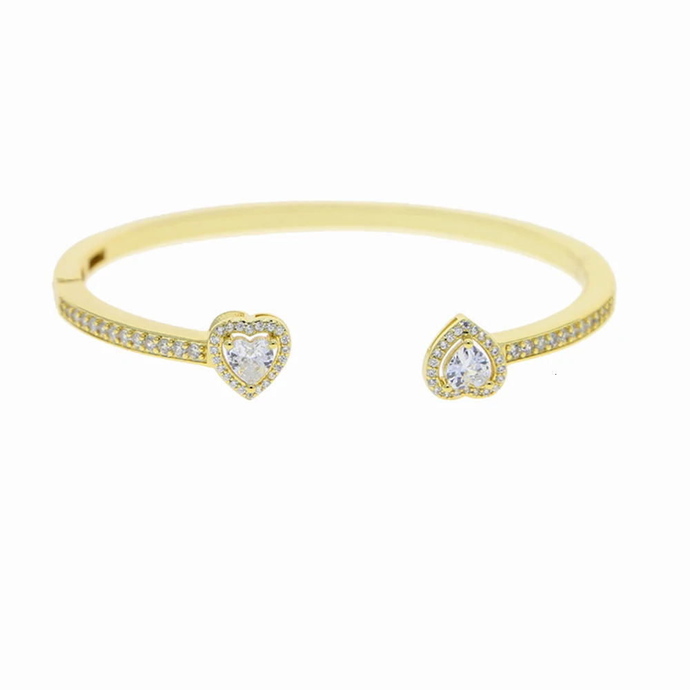 Iced Out Bling Opened Heart Charm Bracelet Gold Silver Color CZ Hearts Bangle For Women y Jewelry 250213