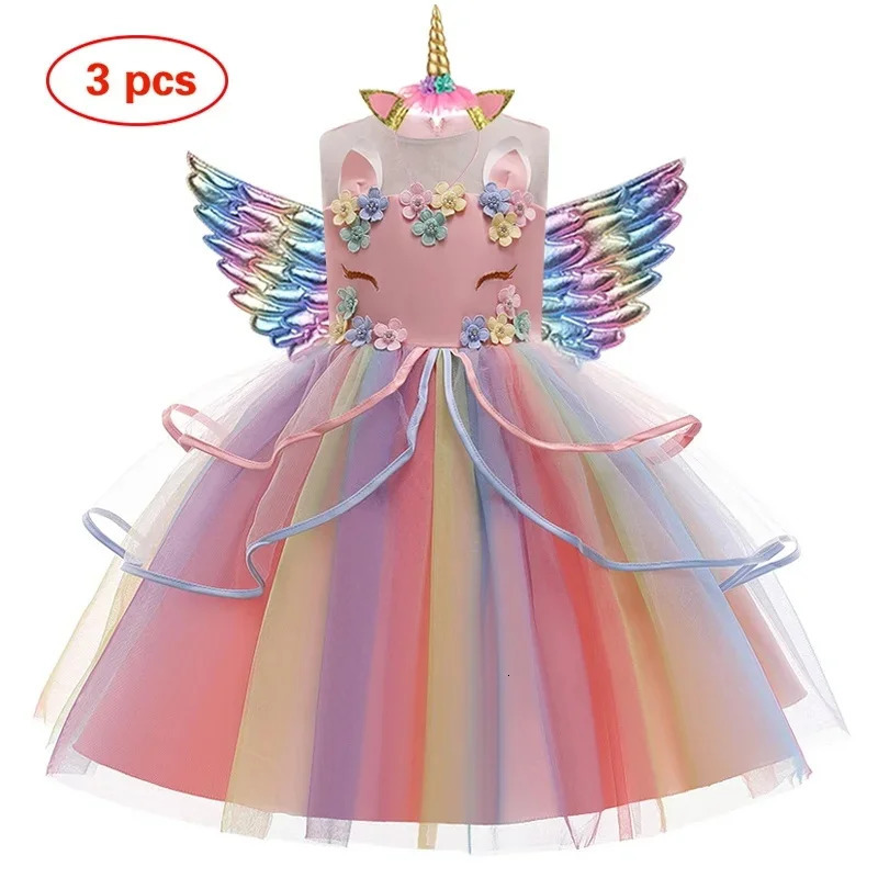 Baby Girl Unicorn Dress Cosplay Costume Birthday Party Princess Dress Sleeveless Wedding Christmas Outfit Kids Girl Clothing 250220