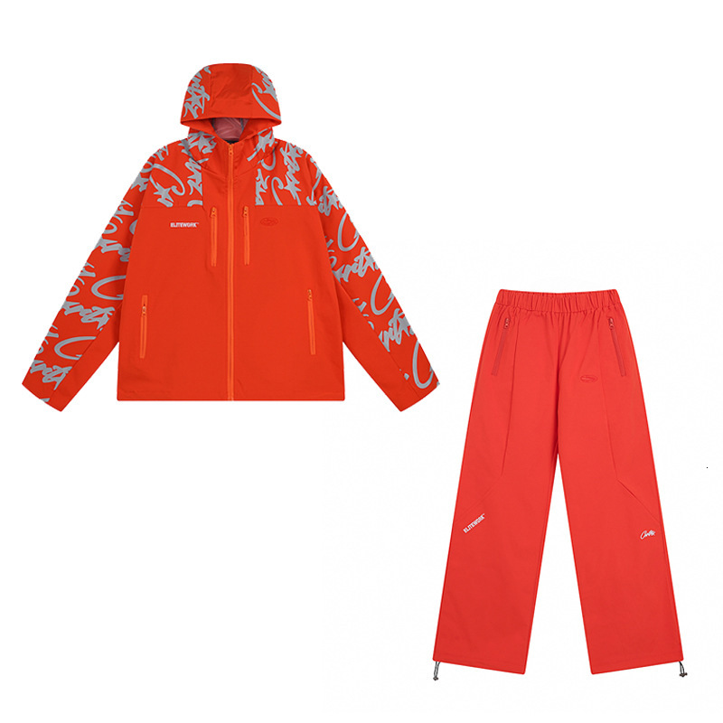 25 Trendy Devil's Island Full Print Letter Embroidery Hoodie Jacket Men's And Women's High Street Pants Set