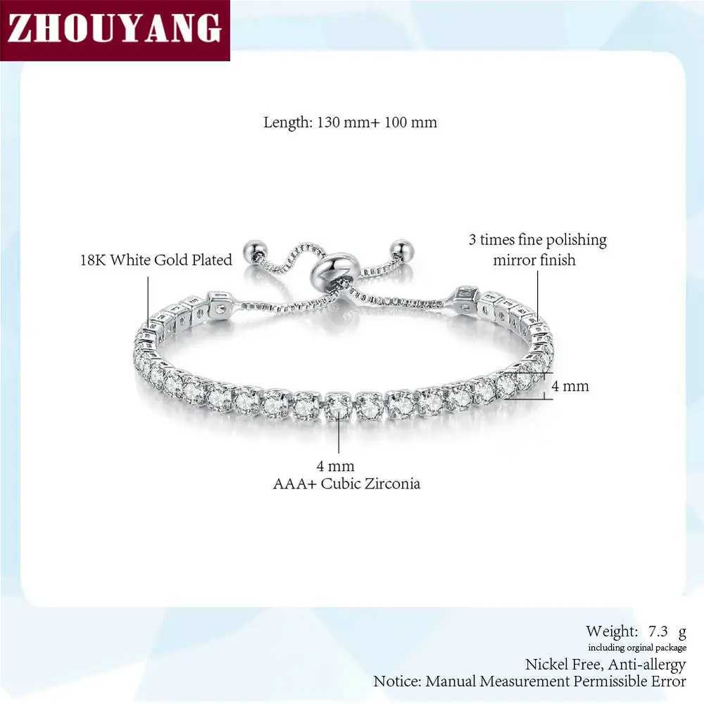 ZHOUYANG Tennis Bracelet For Women Luxury Han Adjustable 4 Cls Mosaic 4mm Zirconia Rose Gold Color Fashion Jewelry Gift H133XJ250219