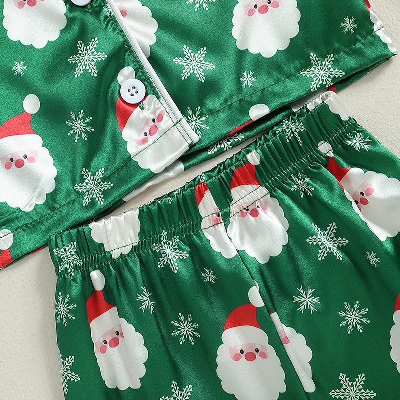 -06-19 Lioraitiin Kid Boy Girl Christmas Pajamas Set Snowman Print Long Sleeve Button Down Tops Elastic Waist Pants Set 250219
