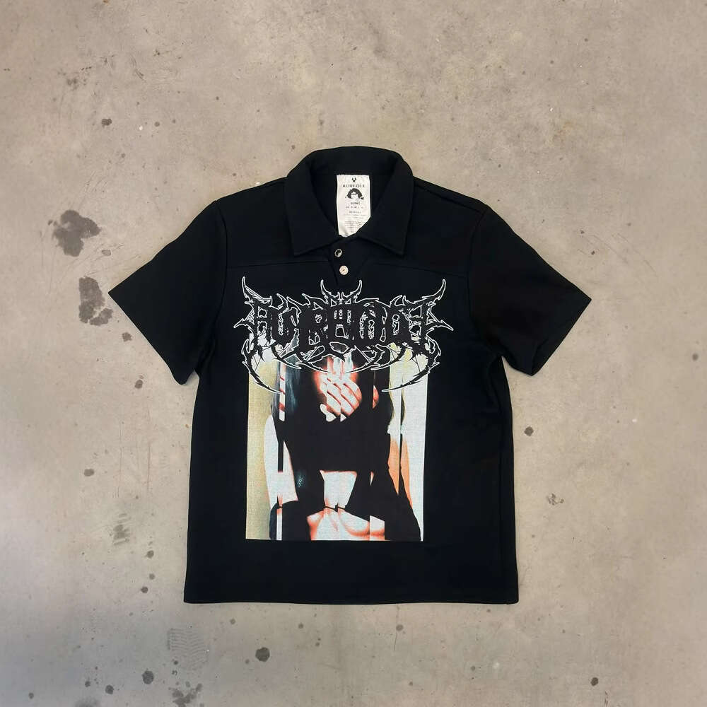 Y2k short sleeved polo shirt T-shirt printed pattern dark gothic vintage summer street top