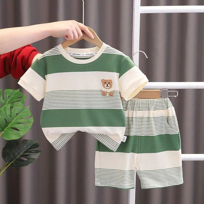 Summer Baby Girl Clothes Suit Boys Clothing Children Striped T-Shirt Shorts 2Pcs/Sets Toddler Casual Costume Kids Tracksuits 250219