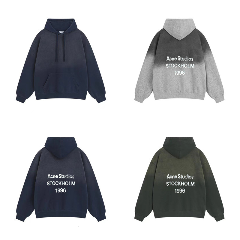 American style high street AC vintage autumn and winter new hooded sweatshirt with hanging dyed frayed letters 1996 washed loose fit men 240819